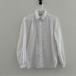 All Hours Button‎ Up Shirt White Floral Pastel Embroidered Stitch Vintage Small